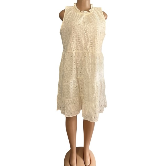 3/$30 🍂 Loft White Eyelet Sleeveless Swing Dress - Picture 4 of 11